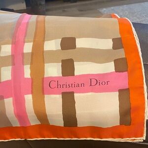 Christian Dior Pink, brown & Orange Vintage Scarf 30”x 30”